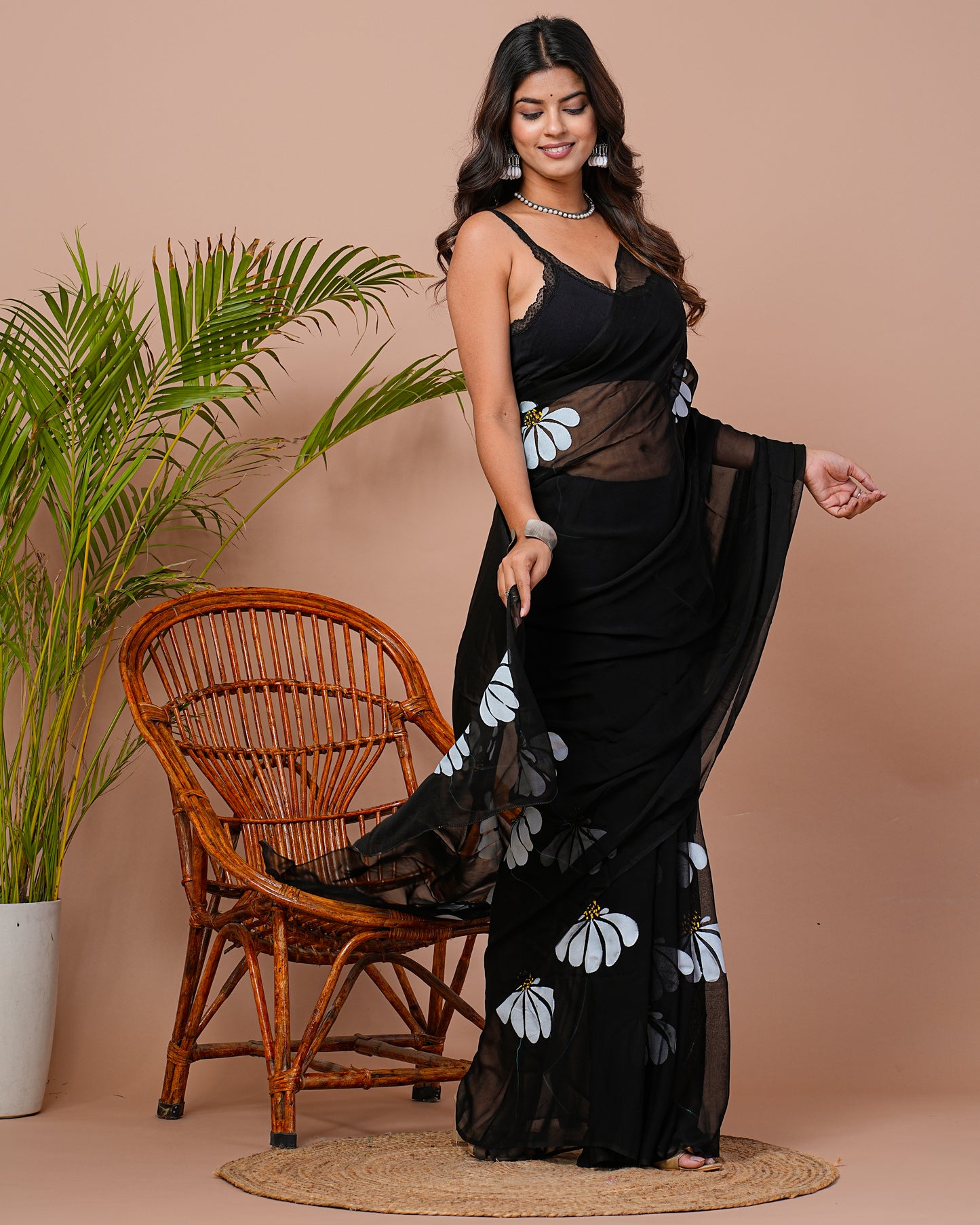 Half Daisy Hand painted Saree