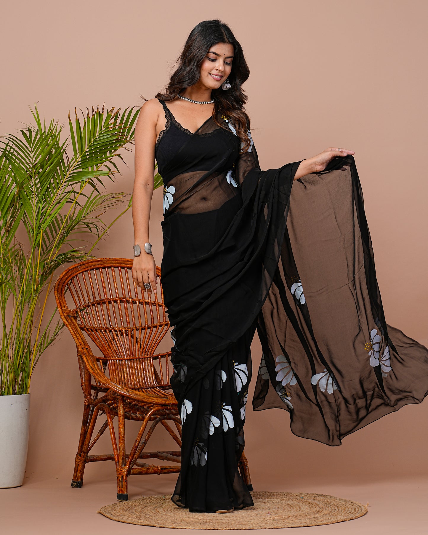 Half Daisy Hand painted Saree
