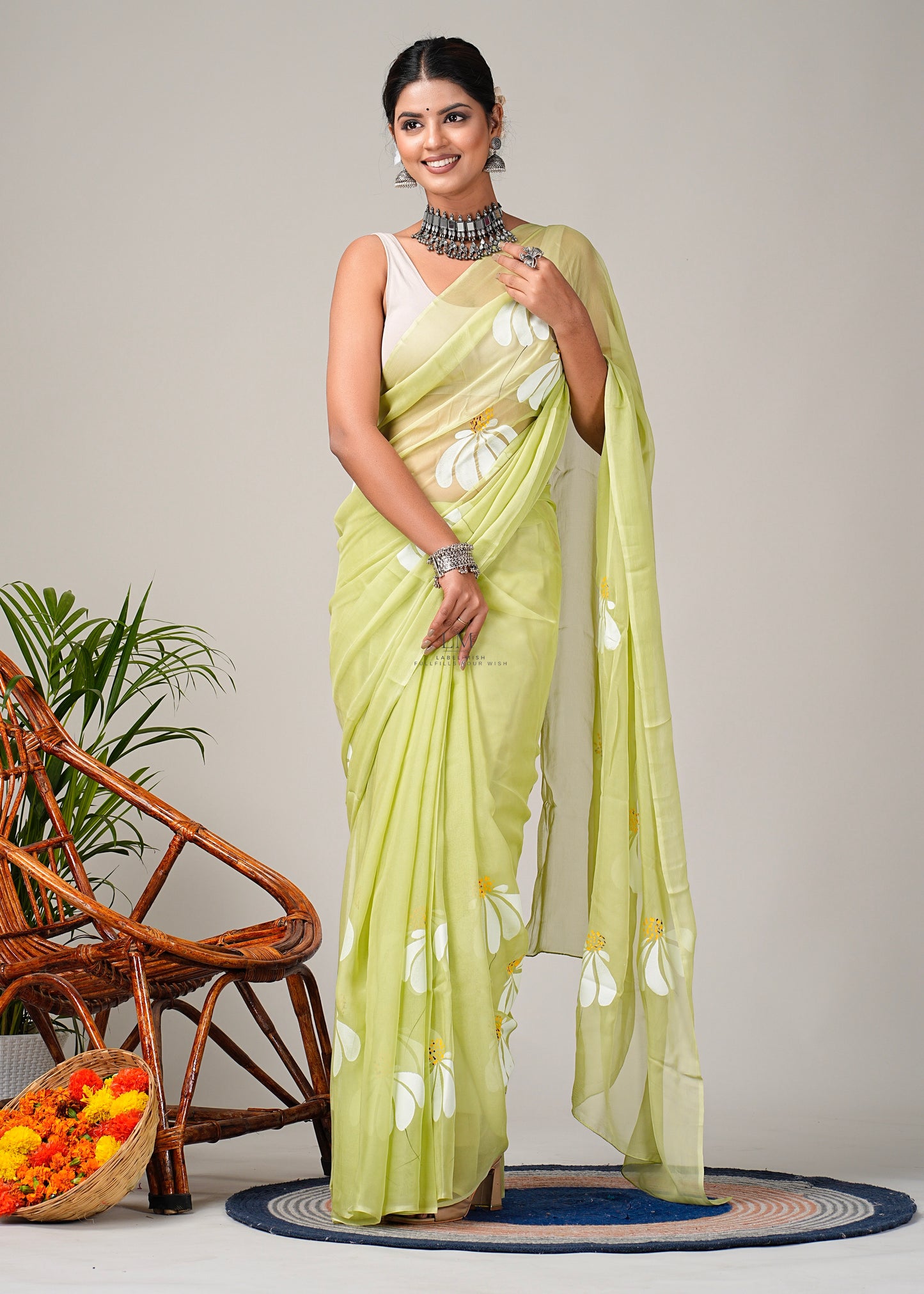 Half Daisy Hand painted Saree