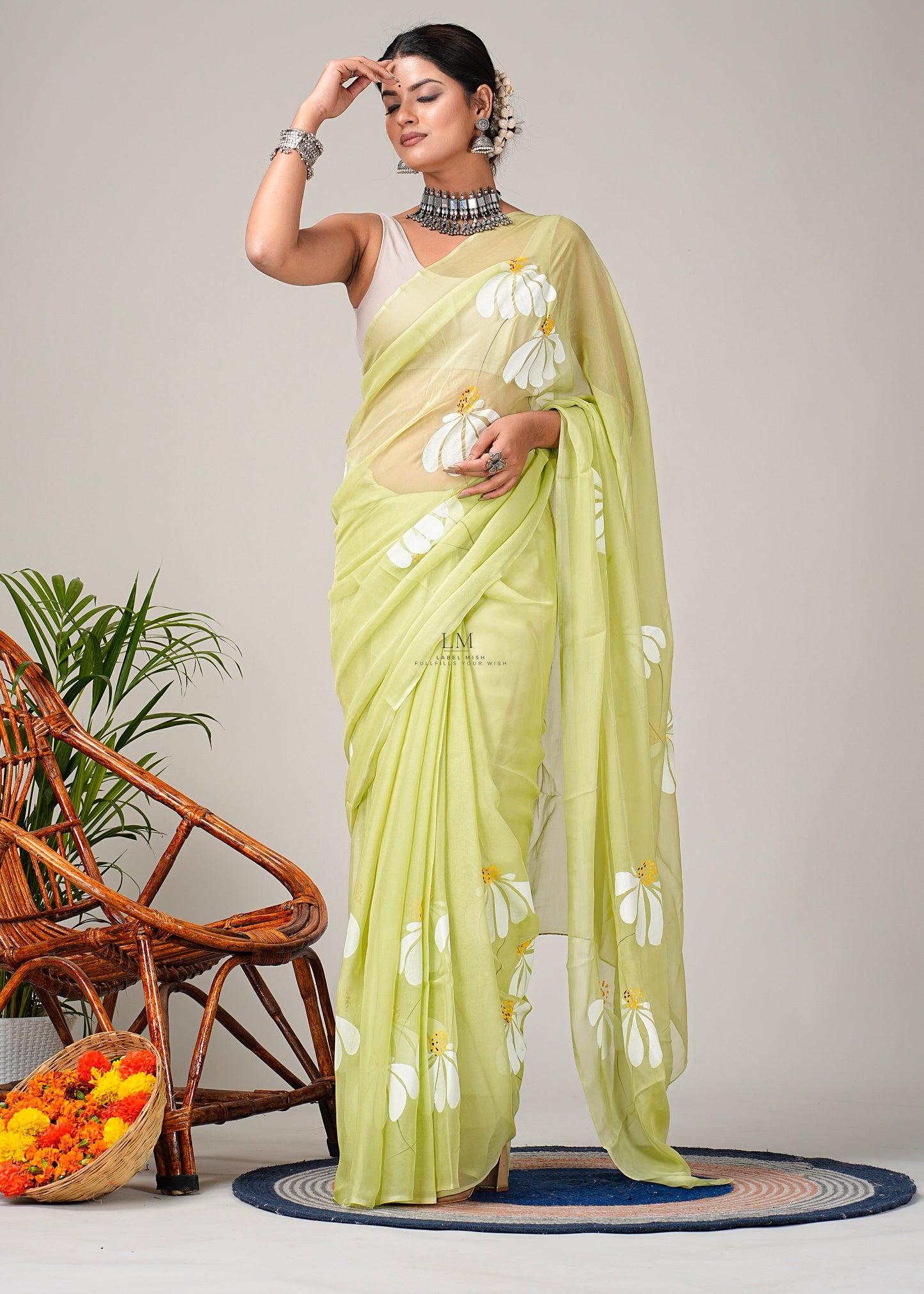 Half Daisy Hand painted Saree