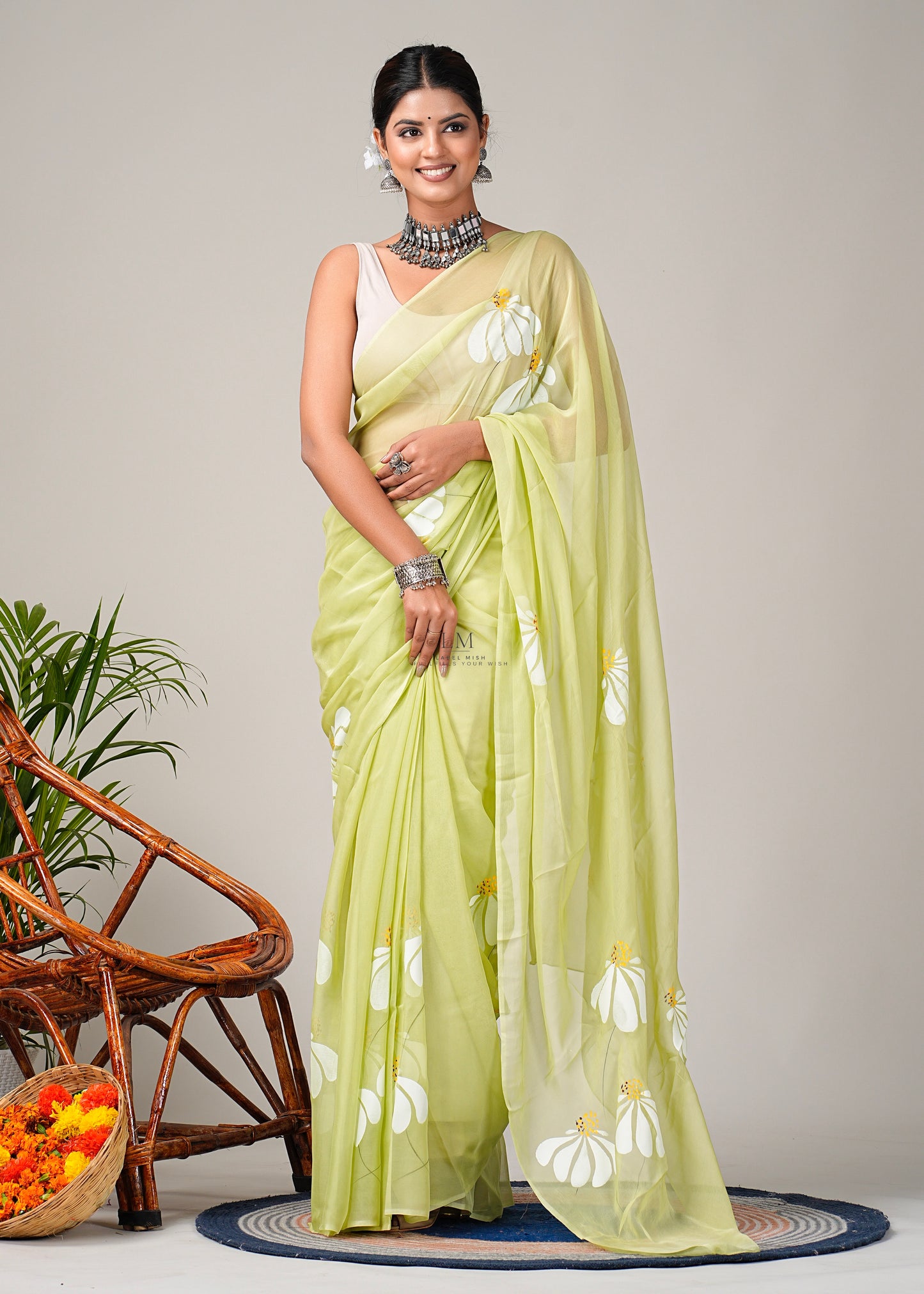 Half Daisy Hand painted Saree
