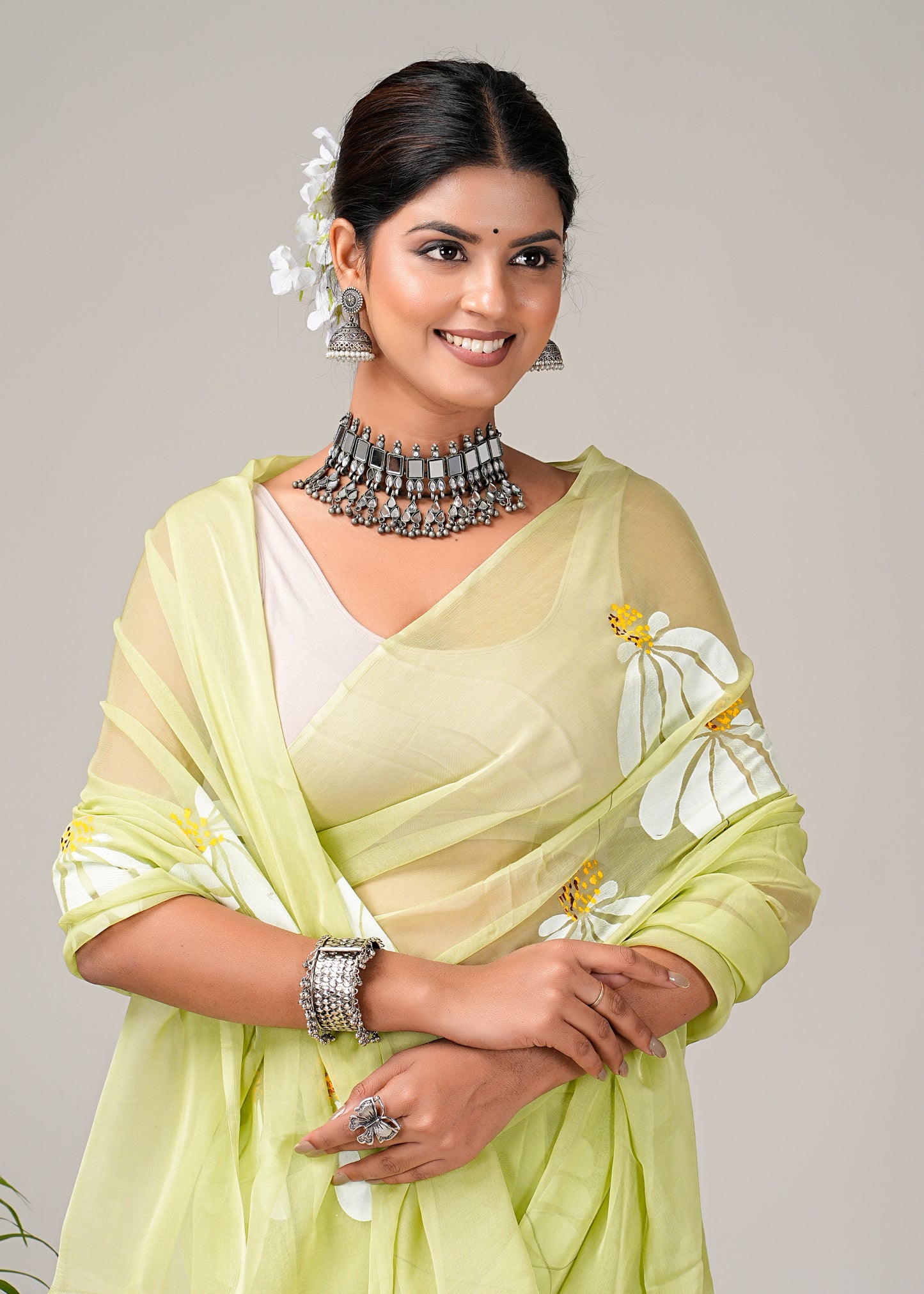 Half Daisy Hand painted Saree