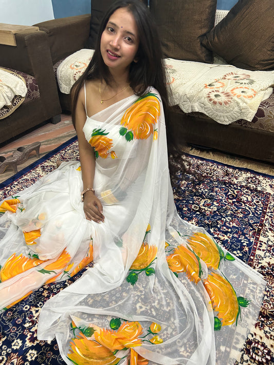 Orange Blossom Chiffon Saree