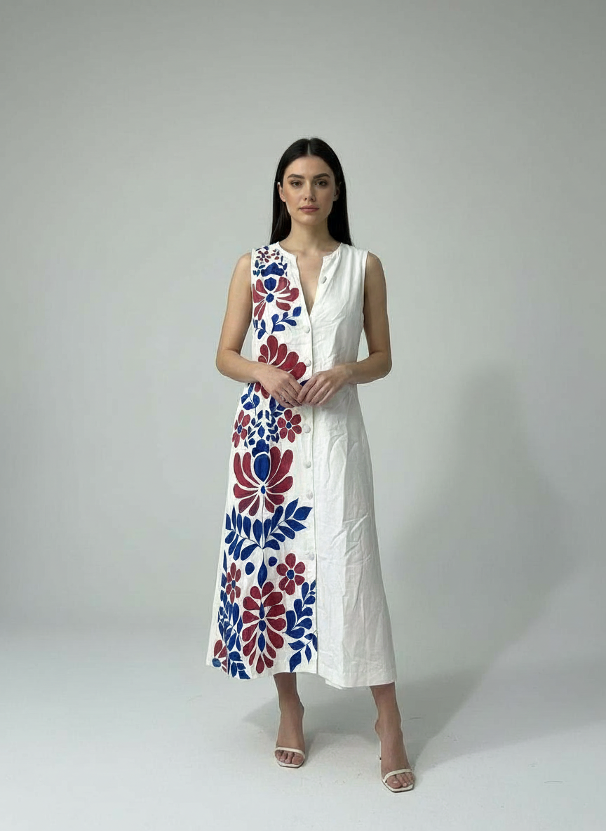 RED-BLUE MIDI DRESS