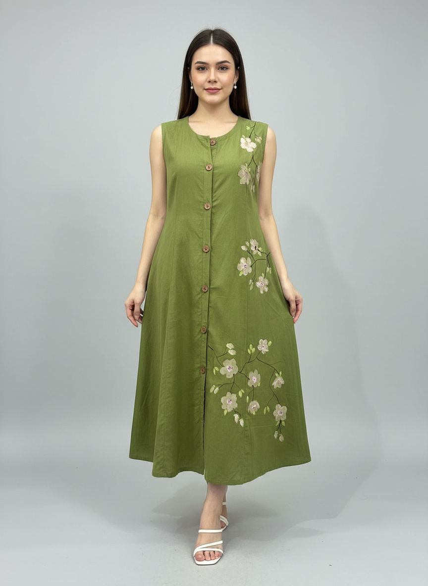 MEHNDI GREEN MIDI DRESS