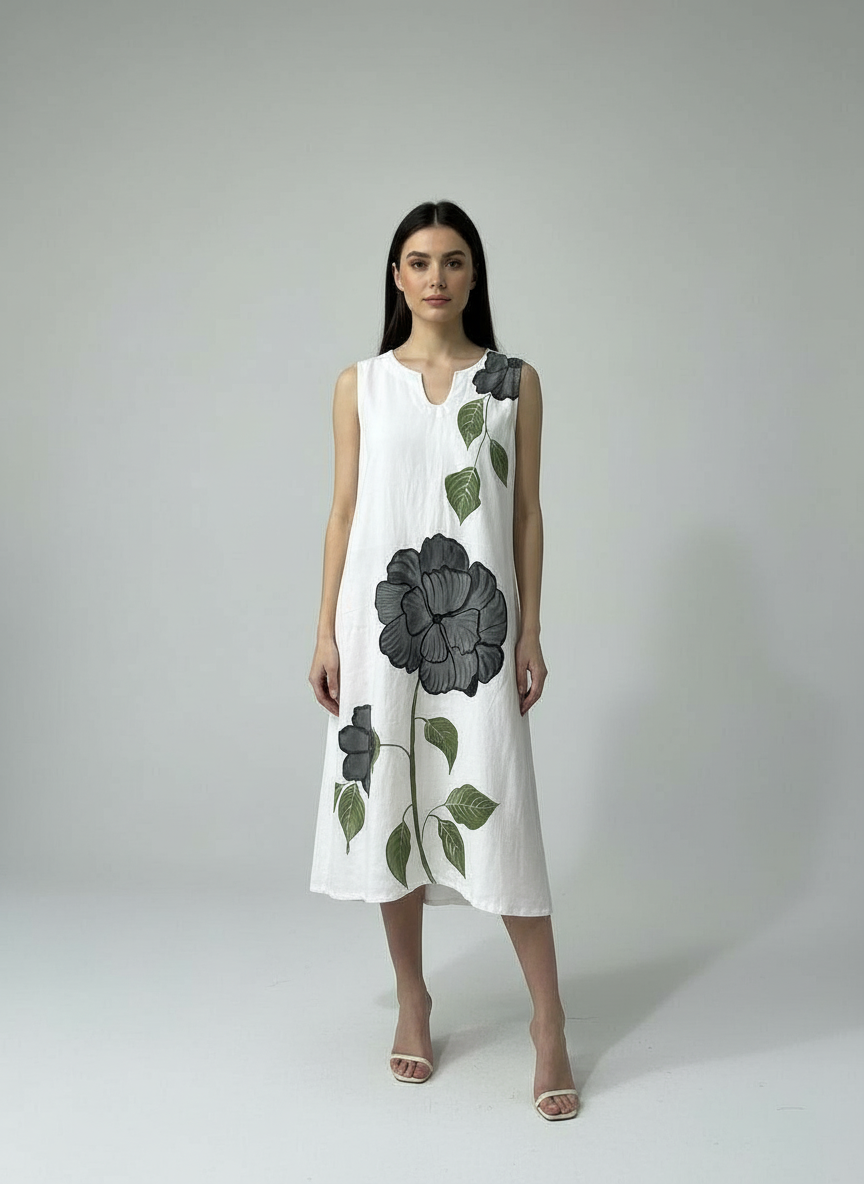 BIG BLACK ROSE MIDI DRESS